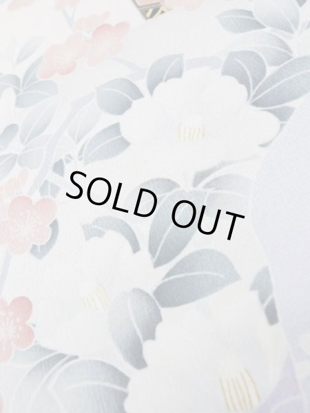 Photo20: L0727Z Used Japanese women Vivid Blue FURISODE long-sleeved / Silk. Peony, Screen, Shell tub pattern  (Grade C) (20)