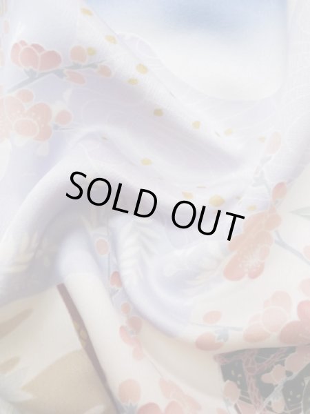 Photo23: L0727Z Used Japanese women Vivid Blue FURISODE long-sleeved / Silk. Peony, Screen, Shell tub pattern  (Grade C) (23)