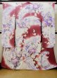 Photo1: L0728B Used Japanese women Pale Red FURISODE long-sleeved / Silk. Peony, Flower cart pattern  (Grade B) (1)