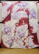 Photo2: L0728B Used Japanese women Pale Red FURISODE long-sleeved / Silk. Peony, Flower cart pattern  (Grade B) (2)