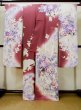 Photo3: L0728B Used Japanese women Pale Red FURISODE long-sleeved / Silk. Peony, Flower cart pattern  (Grade B) (3)