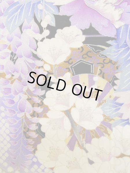 Photo10: L0728B Used Japanese women Pale Red FURISODE long-sleeved / Silk. Peony, Flower cart pattern  (Grade B) (10)