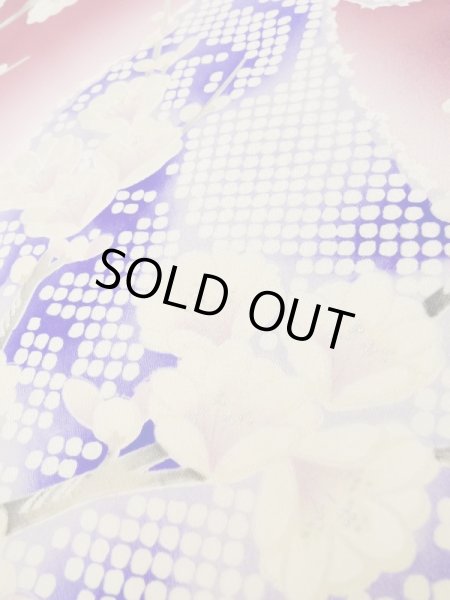 Photo15: L0728B Used Japanese women Pale Red FURISODE long-sleeved / Silk. Peony, Flower cart pattern  (Grade B) (15)