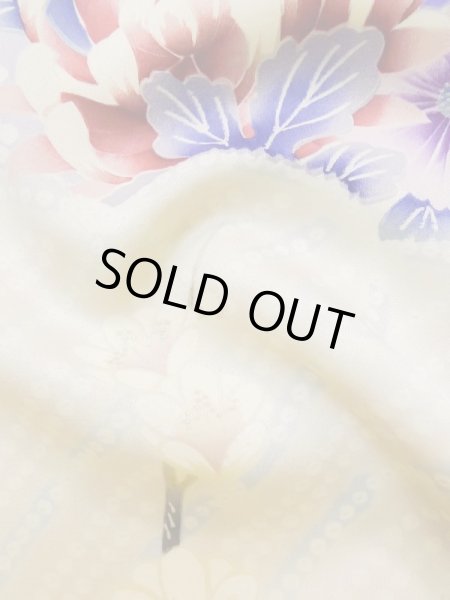 Photo17: L0728B Used Japanese women Pale Red FURISODE long-sleeved / Silk. Peony, Flower cart pattern  (Grade B) (17)