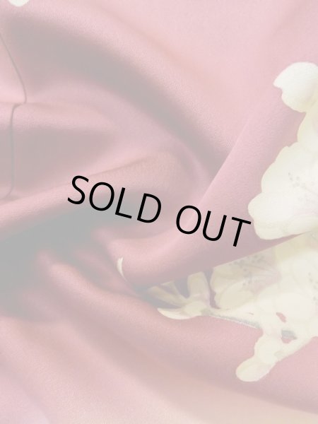 Photo18: L0728B Used Japanese women Pale Red FURISODE long-sleeved / Silk. Peony, Flower cart pattern  (Grade B) (18)