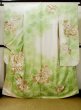 Photo2: L0728C Used Japanese women Light Yellowish Green FURISODE long-sleeved / Silk. Peony   (Grade B) (2)