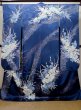 Photo1: L0728D Used Japanese women Vivid Blue FURISODE long-sleeved / Silk. Flower,   (Grade A) (1)