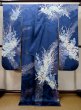 Photo3: L0728D Used Japanese women Vivid Blue FURISODE long-sleeved / Silk. Flower,   (Grade A) (3)