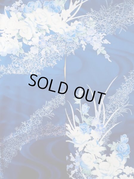 Photo5: L0728D Used Japanese women Vivid Blue FURISODE long-sleeved / Silk. Flower,   (Grade A) (5)