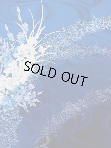 Photo8: L0728D Used Japanese women Vivid Blue FURISODE long-sleeved / Silk. Flower,   (Grade A) (8)