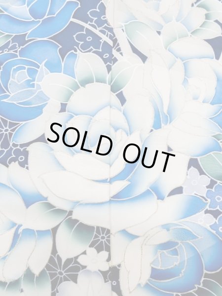 Photo9: L0728D Used Japanese women Vivid Blue FURISODE long-sleeved / Silk. Flower,   (Grade A) (9)