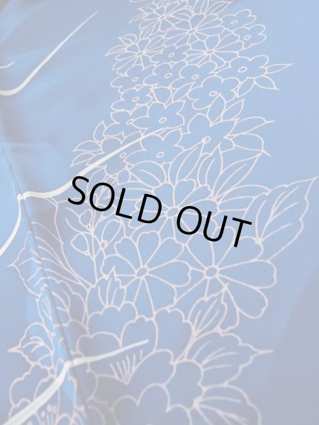 Photo15: L0728D Used Japanese women Vivid Blue FURISODE long-sleeved / Silk. Flower,   (Grade A) (15)