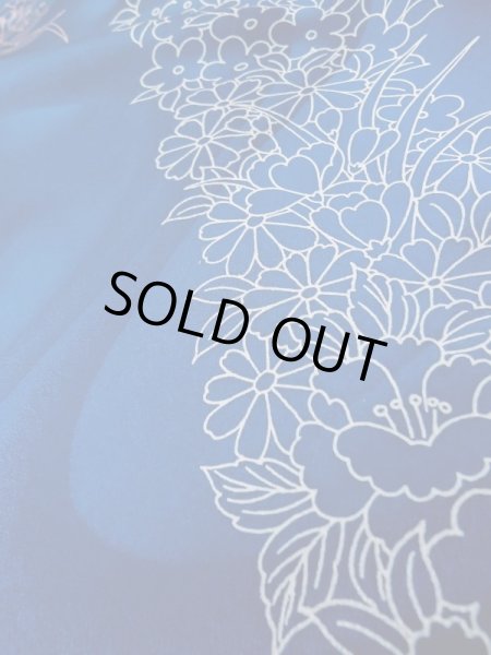 Photo16: L0728D Used Japanese women Vivid Blue FURISODE long-sleeved / Silk. Flower,   (Grade A) (16)
