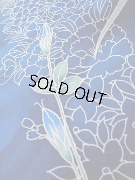 Photo17: L0728D Used Japanese women Vivid Blue FURISODE long-sleeved / Silk. Flower,   (Grade A) (17)