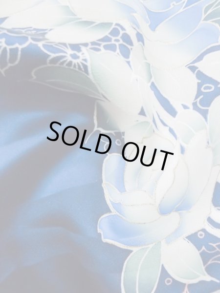 Photo20: L0728D Used Japanese women Vivid Blue FURISODE long-sleeved / Silk. Flower,   (Grade A) (20)