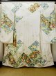 Photo1: L0728E Used Japanese women  Off White FURISODE long-sleeved / Silk. Flower,   (Grade C) (1)