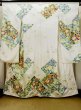 Photo1: L0728E Used Japanese women  Off White FURISODE long-sleeved / Silk. Flower,   (Grade C) (1)