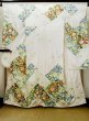 Photo2: L0728E Used Japanese women  Off White FURISODE long-sleeved / Silk. Flower,   (Grade C) (2)