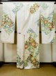 Photo3: L0728E Used Japanese women  Off White FURISODE long-sleeved / Silk. Flower,   (Grade C) (3)