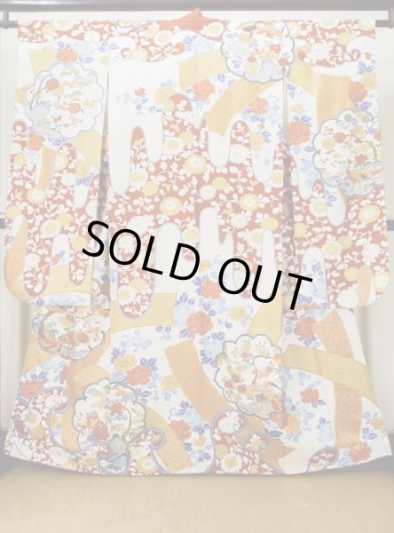 Photo1: L0728F Used Japanese women  Off White FURISODE long-sleeved / Silk. SAKURA cherry blossom,   (Grade B) (1)