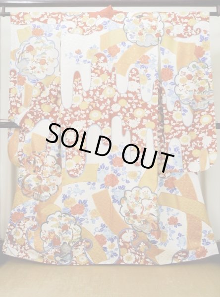 Photo2: L0728F Used Japanese women  Off White FURISODE long-sleeved / Silk. SAKURA cherry blossom,   (Grade B) (2)