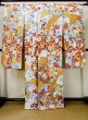 Photo3: L0728F Used Japanese women  Off White FURISODE long-sleeved / Silk. SAKURA cherry blossom,   (Grade B) (3)