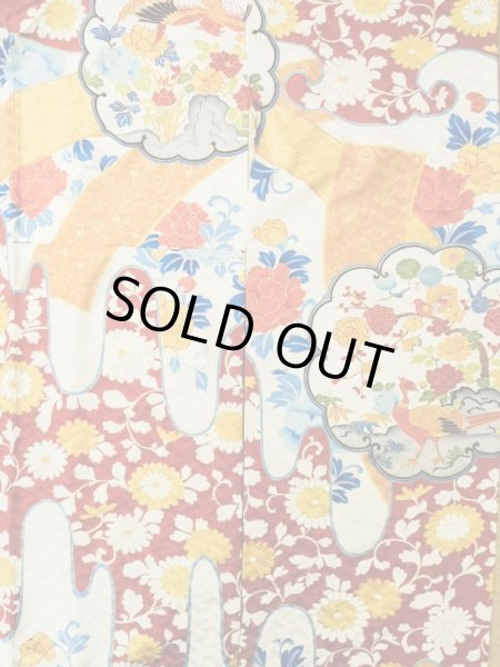 Photo5: L0728F Used Japanese women  Off White FURISODE long-sleeved / Silk. SAKURA cherry blossom,   (Grade B) (5)