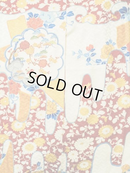 Photo6: L0728F Used Japanese women  Off White FURISODE long-sleeved / Silk. SAKURA cherry blossom,   (Grade B) (6)