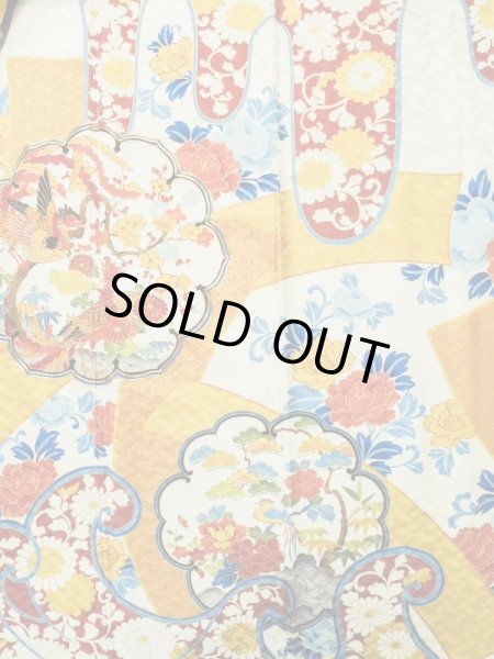 Photo7: L0728F Used Japanese women  Off White FURISODE long-sleeved / Silk. SAKURA cherry blossom,   (Grade B) (7)
