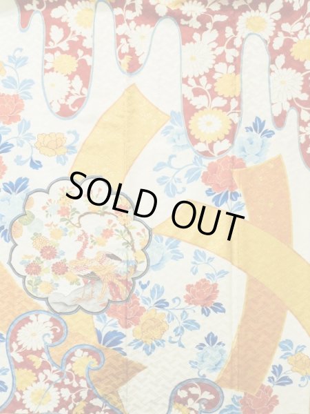 Photo8: L0728F Used Japanese women  Off White FURISODE long-sleeved / Silk. SAKURA cherry blossom,   (Grade B) (8)
