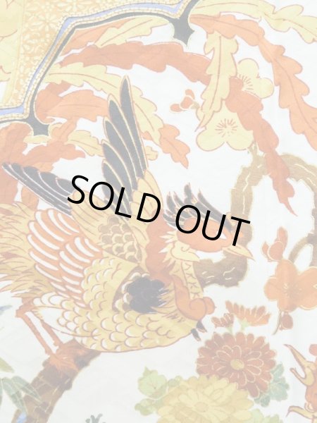 Photo9: L0728F Used Japanese women  Off White FURISODE long-sleeved / Silk. SAKURA cherry blossom,   (Grade B) (9)