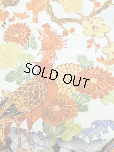Photo10: L0728F Used Japanese women  Off White FURISODE long-sleeved / Silk. SAKURA cherry blossom,   (Grade B) (10)