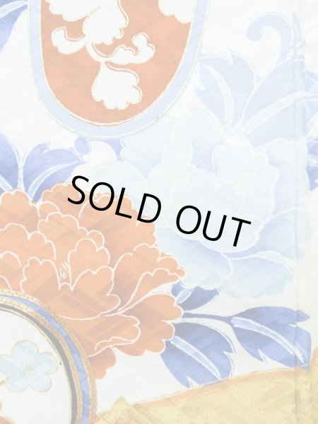 Photo11: L0728F Used Japanese women  Off White FURISODE long-sleeved / Silk. SAKURA cherry blossom,   (Grade B) (11)