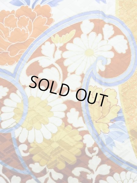 Photo13: L0728F Used Japanese women  Off White FURISODE long-sleeved / Silk. SAKURA cherry blossom,   (Grade B) (13)