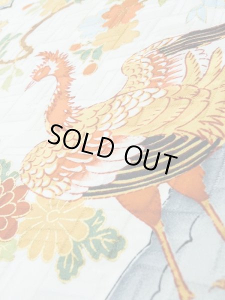 Photo16: L0728F Used Japanese women  Off White FURISODE long-sleeved / Silk. SAKURA cherry blossom,   (Grade B) (16)