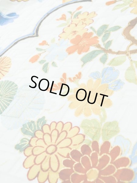 Photo17: L0728F Used Japanese women  Off White FURISODE long-sleeved / Silk. SAKURA cherry blossom,   (Grade B) (17)