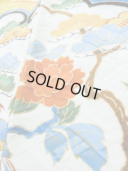 Photo18: L0728F Used Japanese women  Off White FURISODE long-sleeved / Silk. SAKURA cherry blossom,   (Grade B) (18)