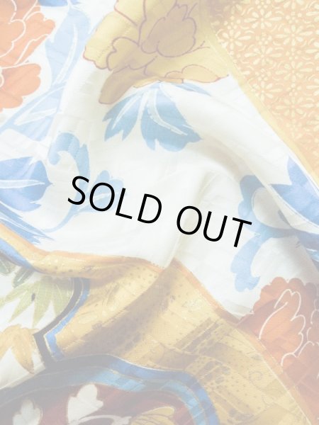 Photo19: L0728F Used Japanese women  Off White FURISODE long-sleeved / Silk. SAKURA cherry blossom,   (Grade B) (19)