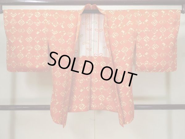 Photo1: Mint L0803F Used Japanese women  Orange HAORI short jacket / Silk. Flower,   (Grade A+) (1)