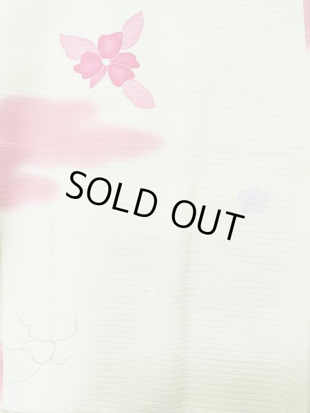 Photo4: L0803K Used Japanese women  Off White HAORI short jacket / Silk. Flower,   (Grade C) (4)