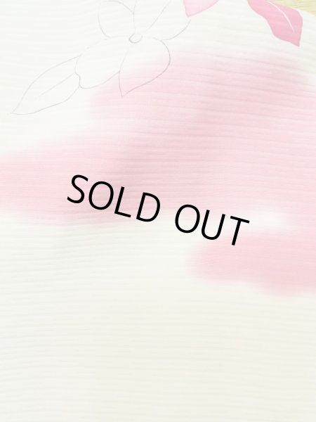 Photo5: L0803K Used Japanese women  Off White HAORI short jacket / Silk. Flower,   (Grade C) (5)