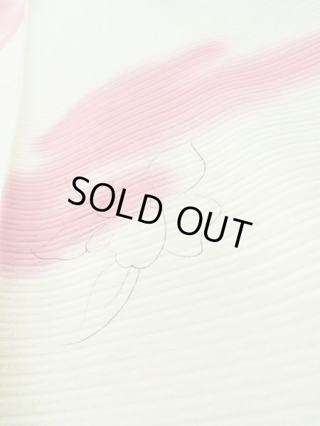 Photo8: L0803K Used Japanese women  Off White HAORI short jacket / Silk. Flower,   (Grade C) (8)