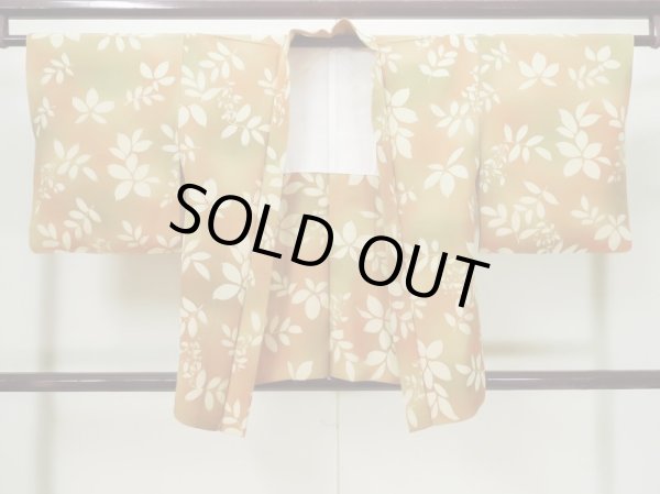 Photo2: L0803L Used Japanese womenPale Brownish Orange HAORI short jacket / Silk. Leaf,   (Grade B) (2)