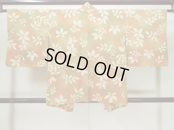 Photo3: L0803L Used Japanese womenPale Brownish Orange HAORI short jacket / Silk. Leaf,   (Grade B) (3)