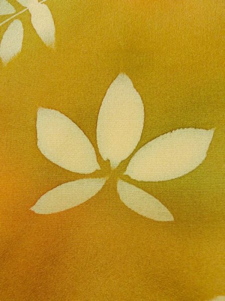 Photo6: L0803L Used Japanese womenPale Brownish Orange HAORI short jacket / Silk. Leaf,   (Grade B) (6)