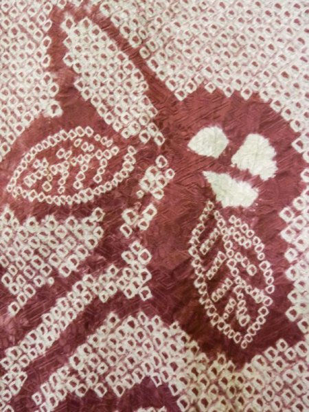 Photo4: L0803P Used Japanese women  Dark Red HAORI short jacket / Silk. Flower,   (Grade C) (4)