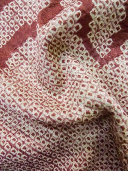 Photo10: L0803P Used Japanese women  Dark Red HAORI short jacket / Silk. Flower,   (Grade C) (10)