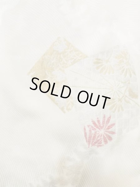 Photo7: L0803Q Used Japanese women  White HAORI short jacket / Silk. Flower,   (Grade C) (7)