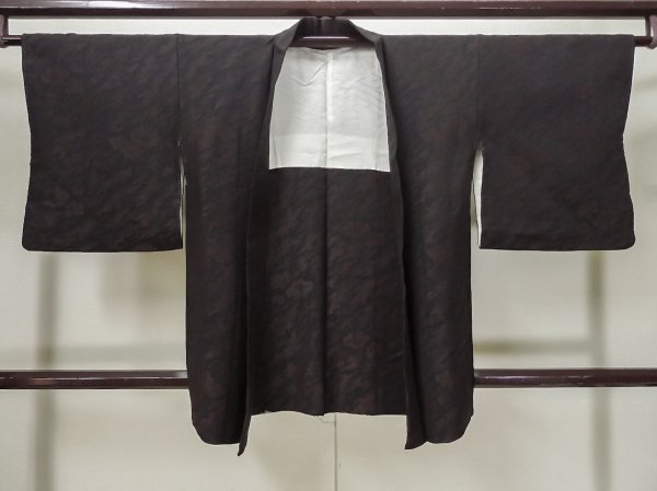 Photo1: Mint L0803S Used Japanese women  Black HAORI short jacket / Silk. Flower,   (Grade A) (1)