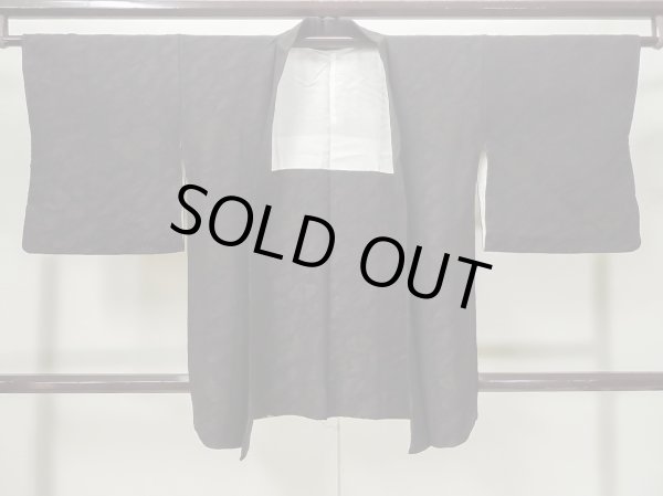 Photo1: Mint L0803S Used Japanese women  Black HAORI short jacket / Silk. Flower,   (Grade A) (1)